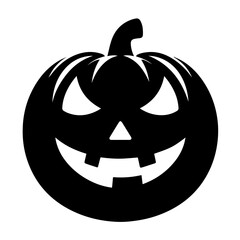 Black and white vector silhouette of a Halloween pumpkin on white background

