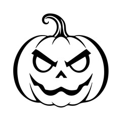 Black and white vector silhouette of a Halloween pumpkin on white background

