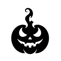 Black and white vector silhouette of a Halloween pumpkin on white background

