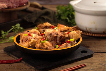 Braised Oxtail Stew with Fresh Herbs and Chilies Traditional Comfort Food Dish