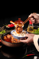 Spicy Oxtail Stew with Rice - Traditional Asian Braised Beef Tail Dish with Chopsticks and Fresh Herbs