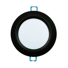 Black round recessed light fixture for GX53 bulb, isolated on white background, ideal for modern...
