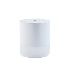 White cylindrical ceiling light fixture with matte transparent stripe for GX53 lamp, isolated on a white background, modern and minimal interior design.