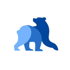 Modern Two-Tone Blue Bear Illustration in Geometric Flat Design Style