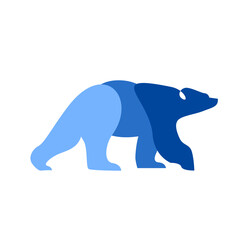 Stylized Abstract Blue Bear Walking Icon Design on White Background
