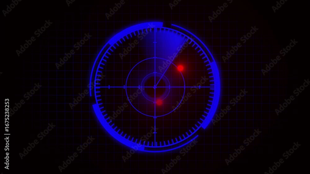 Aufkleber digital screen display animated blue neon radar target scope sci fi futuristic technology interface 