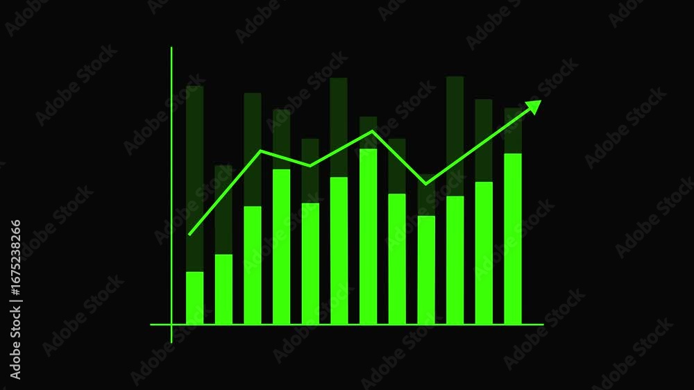 Poster motion graphics animated green bar graph chart financial growth success upward trend business data s