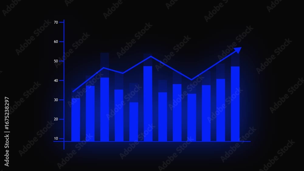 Poster modern technology dynamic blue bar graph chart animation growing upward trending business success da