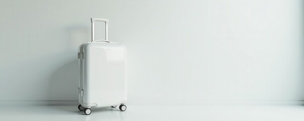 White luggage set, top view Minimalist travel concept , journey, black and white