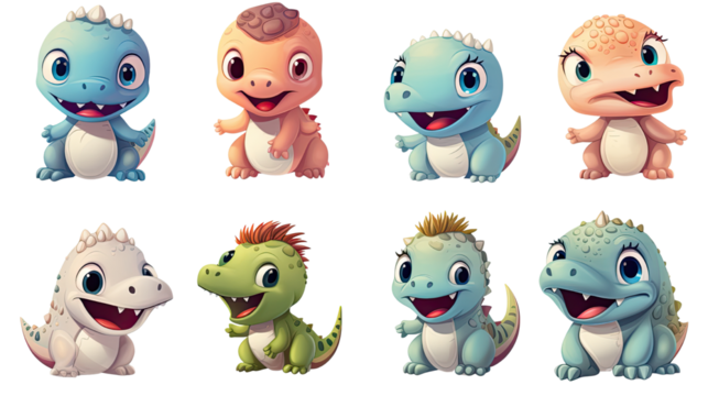 Set of funny cartoon monsters characters isolated on white background