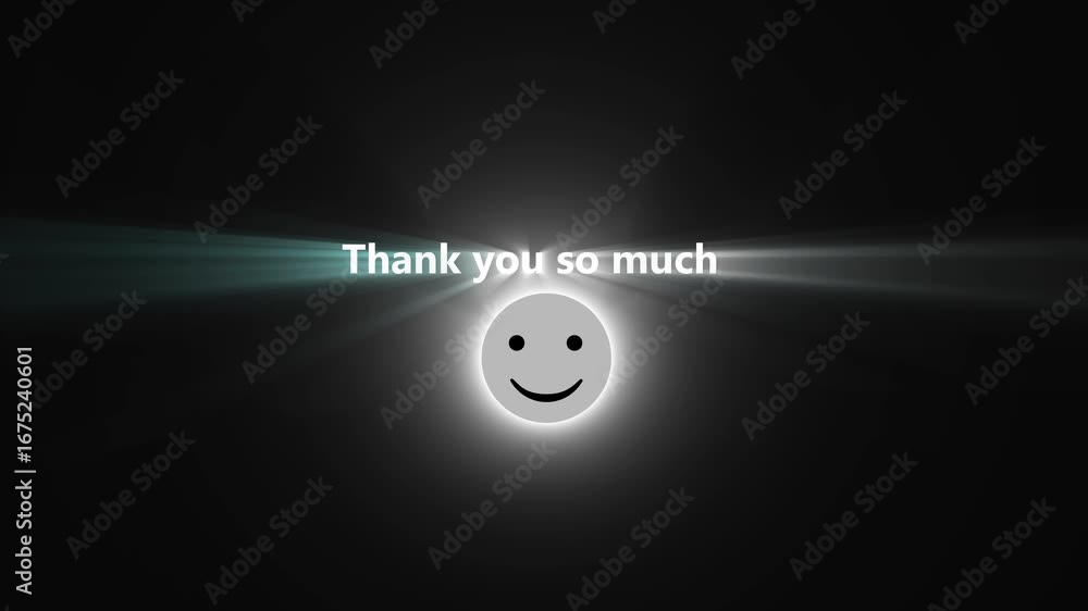 Aufkleber animated gratitude message smiley face glowing effect dark background looping motion graphics. thank