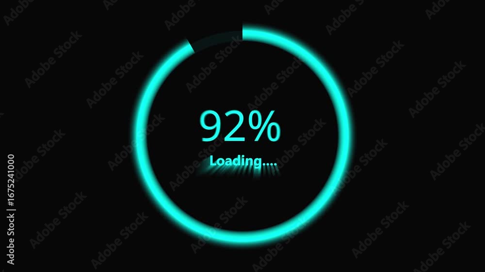 Aufkleber animated cyberpunk loading screen 62 percent progress bar neon teal blue hud seamless loop. neon tea
