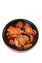 Spicy Oxtail Beef Stew with Bones and Marrow in Traditional Ceramic Bowl