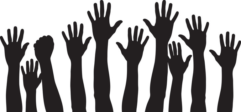Raised Hands Silhouette Vector Graphic | Group of People Raising Hands in the Air | Volunteer, Support, Unity Concept