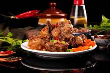 Fresh Spicy Oxtail Beef Stew with Bones and Vegetables Traditional Braised Meat Dish