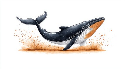 Fototapeta premium Easy Watercolor Painting Tutorial Concept. Vibrant Illustration of a Majestic Whale Swimming in a Sea of Splashes and Colors