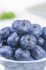Fresh Blueberries in Glass Bowl Close-Up Macro Shot with Water Droplets