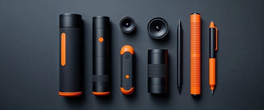 Futuristic Black and Orange Gadgets Layout