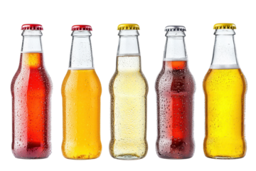 Fresh selection of colorful ice cold beverages showcasing vibrant bottles filled with refreshing drinks in a casual setting