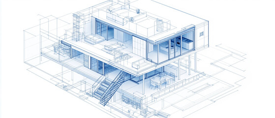 Isometric 3D architectural drawing of a multi-level house