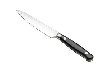 High quality kitchen paring knife with stainless steel blade and black handle, sharp chef knife, cooking utensil, food preparation tool isolated on transparent background