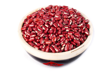 Red Kidney Beans in Wooden Bowl White Background Studio Shot