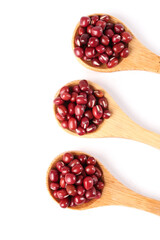 Red Adzuki Beans in Wooden Spoons - Healthy Vegan Protein Studio Shot on White Background