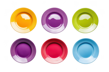 Colorful plates set png image, kitchenware, dining, tableware, home decor, vibrant colors, dinnerware, dishes, crockery, isolated on transparent background