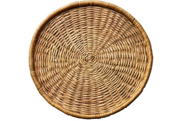 Circular handmade wicker tray crafted from natural materials, showcasing intricate weaving patterns and warm tones suitable for serving food or decorative use
