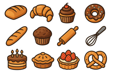 Assorted bakery items: bread, croissant, muffin, and more delightful treats