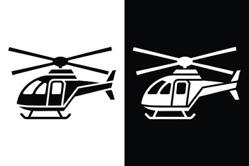 Helicopter Silhouette Illustration. Vector Copter Icon in Black White