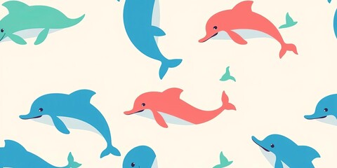 Obraz premium Whimsical dolphin pattern, playful design on white background, aquatic, seamless