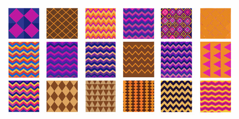Collection of colorful geometric patterns and abstract designs in a variety of styles and color palettes