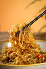 Sweet Potato Vermicelli Noodles with Minced Meat Stir-Fried Asian Dish Chopsticks