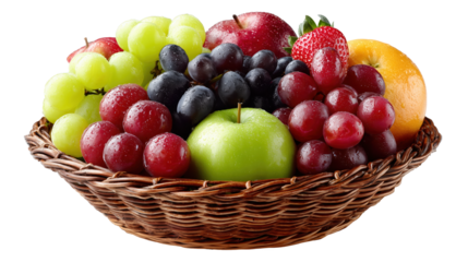 Assorted Fruits In A Basket On A Light Surface isolated on transparent background