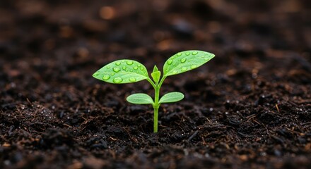 A fresh, hydrated seedling emerges from the earth, embodying growth and potential
