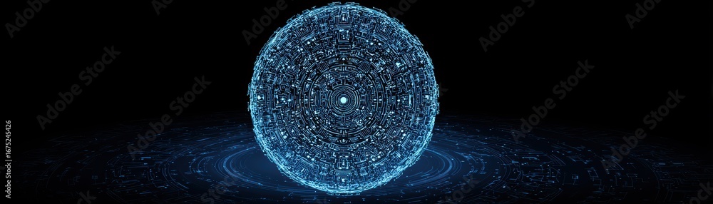 Poster digital holographic radar globe illuminated by ai technology, showcasing innovative design and futur