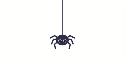 A charming and cute spider hanging down from its silk thread. Minimalist flat cartoon vector illustration isolated on a white background