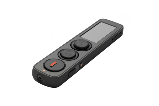 Presentation clicker remote control pointer with screen and buttons for slideshows and meetings isolated on transparent background