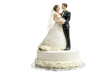 Wedding cake topper bride and groom figurine decoration celebration love romance marriage couple isolated on transparent background