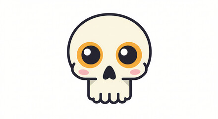 Charming and adorable skull character icon. A cute and friendly cartoon skeleton head with large, expressive eyes, isolated on white background