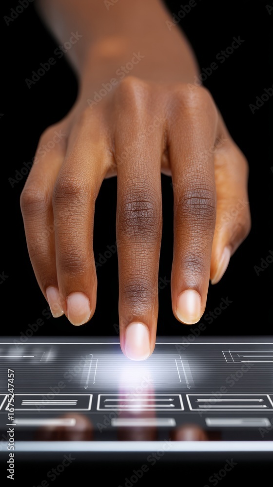 Aufkleber human hand navigating digital world, exploring connection between physical touch and technological i