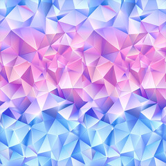 Fototapeta premium Polygon crystal shards form a striking repeating pattern filled with shades of blue and vibrant pink. The geometric shapes offer depth and visual interest, drawing the viewer's attention