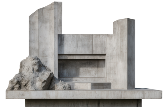 Strong concrete monument isolated on a desolate landscape showcasing modern architecture with rough textures and solid forms