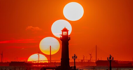 sunset over the town