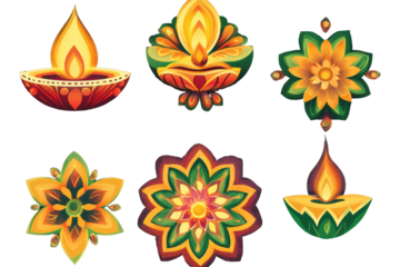 Celebrate Diwali with vibrant Rangoli designs and traditional Diyas in a stunning vector collection for festive decoration and artistic expression during the festival of lights