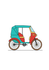 Fototapeta premium Flat clean vector illustration of Indonesian traditional becak (rickshaw). Simple, modern, and colorful flat design suitable for infographics, tourism posters, and educational materials.