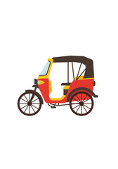 Fototapeta premium Flat clean vector illustration of Indonesian traditional becak (rickshaw). Simple, modern, and colorful flat design suitable for infographics, tourism posters, and educational materials.