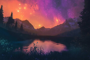 sunrise over lake on the mountain