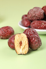 Ruoqiang Red Jujube Dates from Xinjiang China - Fresh Dried Fruit with Cut Open Sample